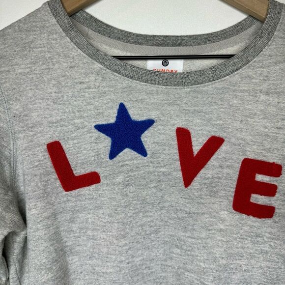 Sundry LOVE Patch Sweatshirt Gray Asymmetrical side zip small Mila Kunis - Picture 3 of 16
